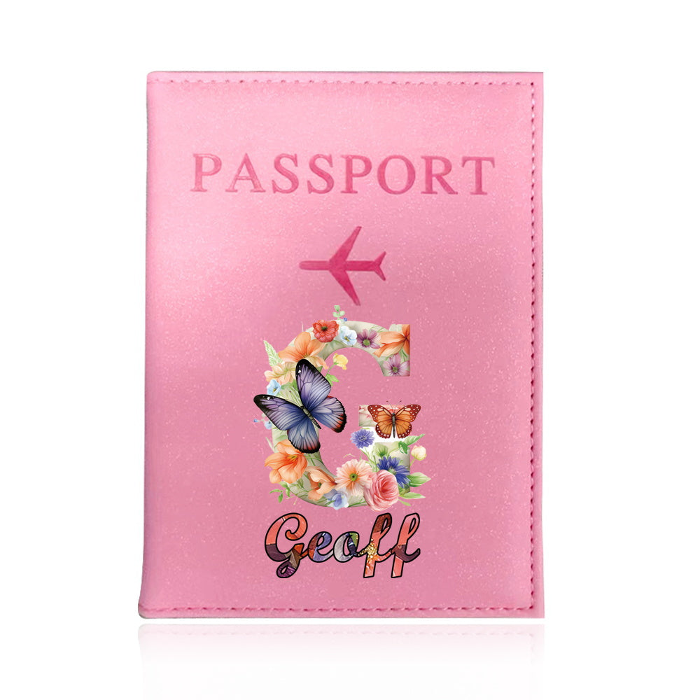 Customized Name Initial Pu Leather Passport Holder Cover Personalized Custom Ultra Slim Wallet Organizer Passport Protector Covers Personal Tailor Waterproof Card Case Storage Cases for Men Women Travel Accessories