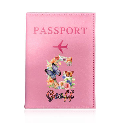 Customized Name Initial Pu Leather Passport Holder Cover Personalized Custom Ultra Slim Wallet Organizer Passport Protector Covers Personal Tailor Waterproof Card Case Storage Cases for Men Women Travel Accessories