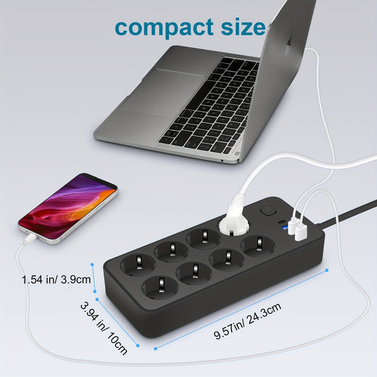 Protector contra sobretensiones tipo regleta con 8 enchufes, 3 puertos USB y 1 puerto USB-C de 5 V/2 A, 1050 julios, enchufes espaciados y homologado por ETL para oficina en casa - color negro