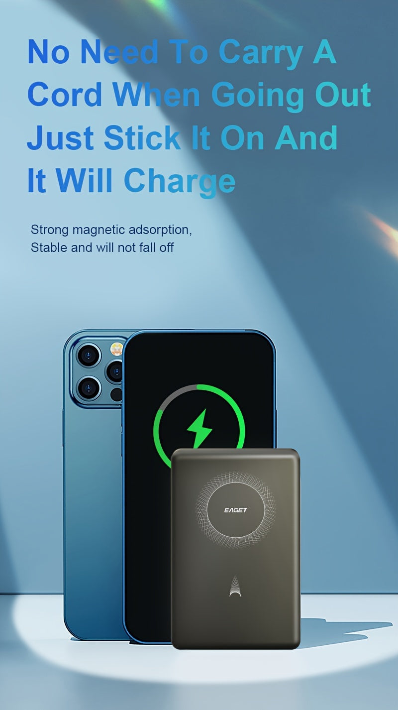 EAGET Magnetic Portable Charger, 10000mAh 22.5W PD Fast Charging, USB-C Power Bank Compatible With IPhone 15/14/13/12 Pro/Mini/Pro Max, For AirPods (Black)
