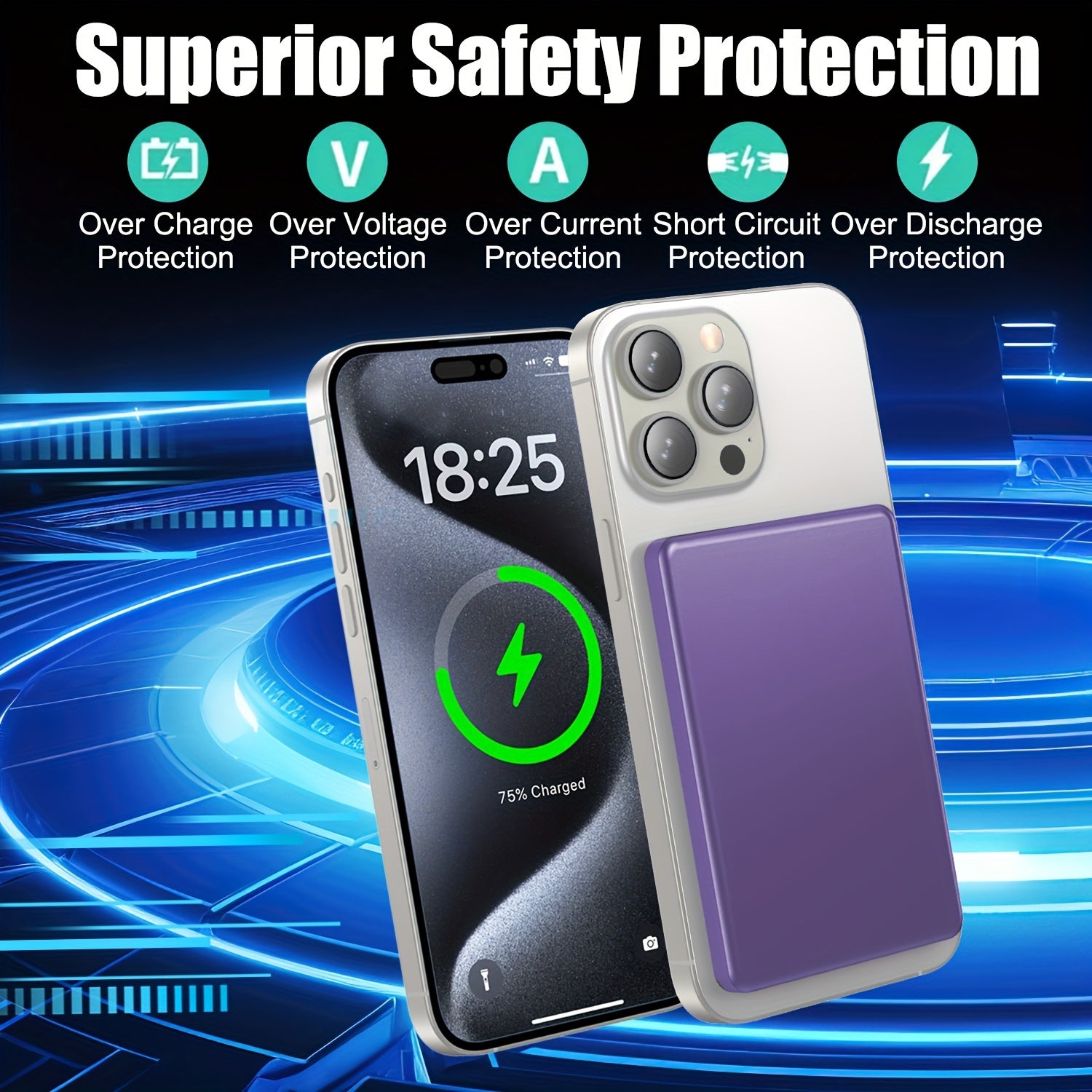 Magnetic Wireless Charger Power Bank, 15W USB-C PD Fast Charging, 5000mAh Portable Battery with LED Display, Lithium Polymer Rechargeable, USB Charging ≤36V for iPhone 15/14/13/Pro/Mini/Pro Max
