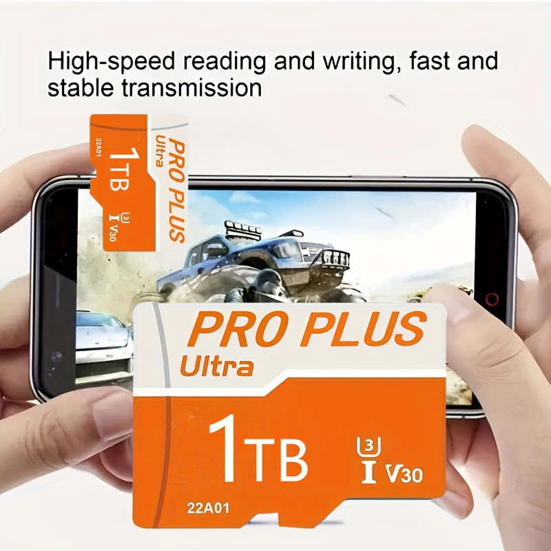 Tarjeta Micro SD PRO PLUS de 1 TB de ultraalta velocidad, U3 Clase 10, V30, almacenamiento duradero para teléfonos inteligentes, tabletas, cámaras y sistemas de vigilancia de seguridad inteligentes.