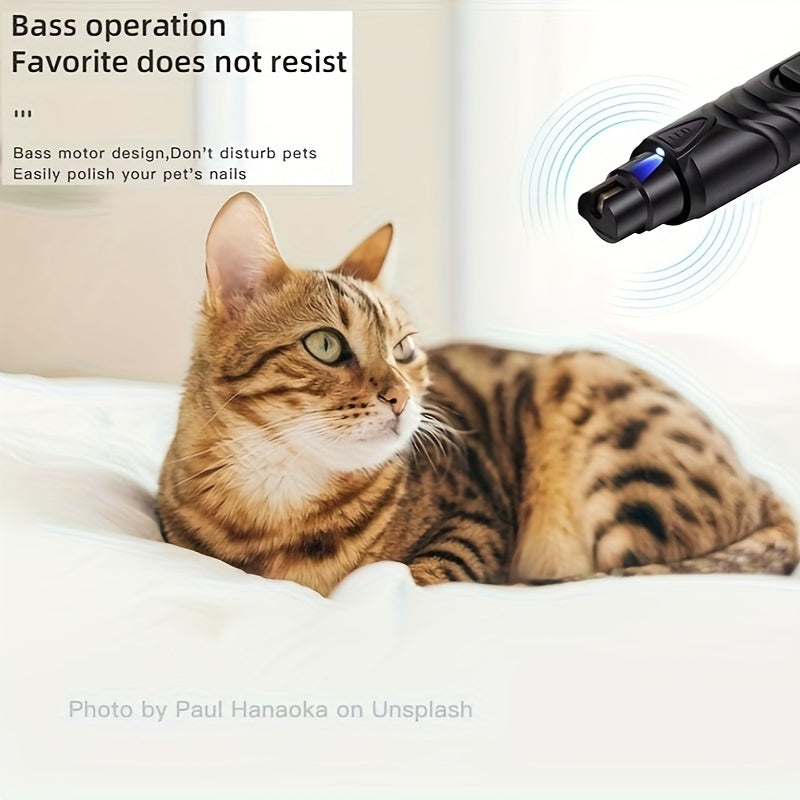Rechargeable Pet Nail Grinder with LED Light - USB Powered, Lithium Battery, Ideal for Dogs &amp; Cats
