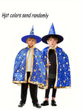 Boys Halloween Party Wizard Cloak With Hat Set, Spooky Witch Cloak Cape & Hat Perfect For Ghostly Attire