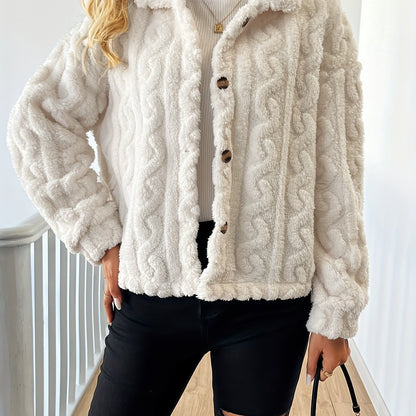 Abrigo elegante de piel sintética de manga larga para mujer, tejido de punto 100 % poliéster, color liso, abrigo de invierno para adulto.