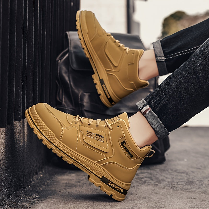 Zapatillas de skate de caña alta para hombre, antideslizantes y duraderas, ideales para caminar por la calle, viajar y actividades informales | Zapatillas retro de piel sintética a la moda para hombre