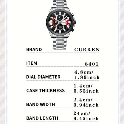 CURREN Men's Steel Strap Watch Multifunctional Timing Waterproof Wristwatch Men's Accessories