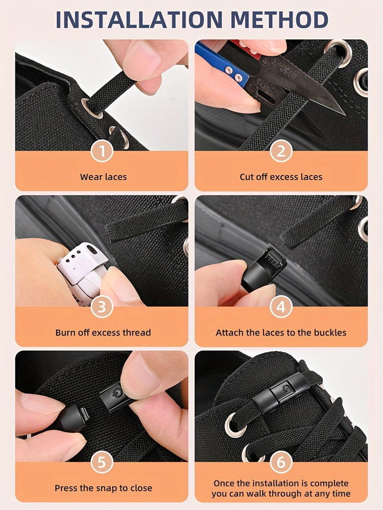 1 Pair Free-Tie Shoelaces Set, 2pcs Elastic Shoelaces & 2pcs Shoelaces Buckles For Sneakers Canvas Shoes