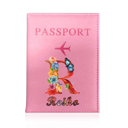 Customized Name Initial Pu Leather Passport Holder Cover Personalized Custom Ultra Slim Wallet Organizer Passport Protector Covers Personal Tailor Waterproof Card Case Storage Cases for Men Women Travel Accessories