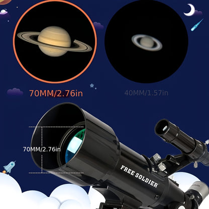 Professional Astronomy Telescope for Children Beginners and Adults Fully Mult-Coated High Powered Refracting 70 mm Telescope with Adjustable Tripod Smartphone Adapter and Moon Filter, And Bag.Best choice as gifts for Thanksgi