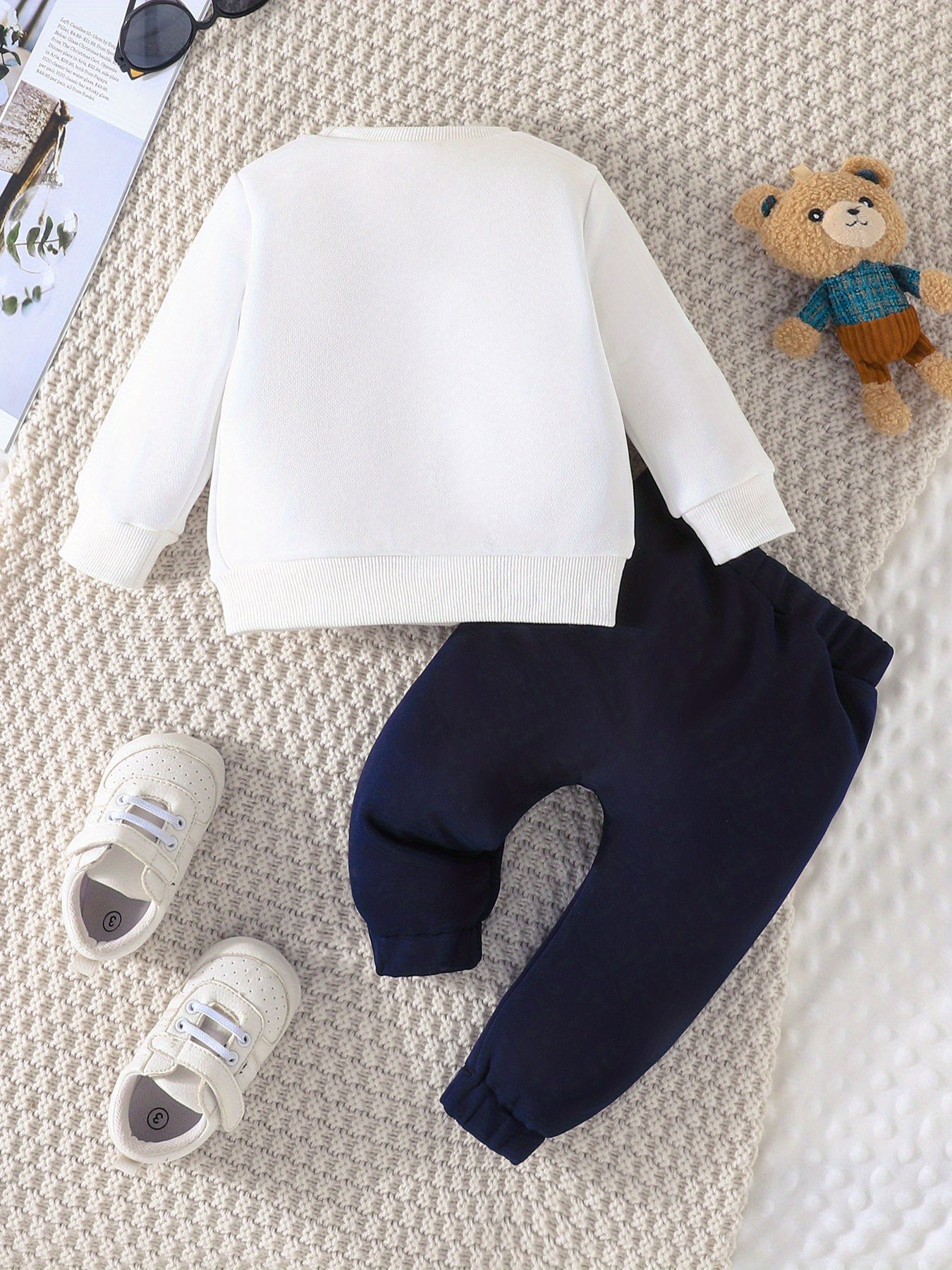 Infant Baby Spring &amp; Autumn Cute Little Bear Print Sweatshirt Set, Long Sleeve Round Neck Top + Trouser Outdoor Clothes Set