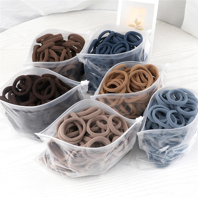 Juego de 50 bandas elásticas para el pelo para mujer, de 4 cm, de colores lisos y sencillos, accesorios para el cabello, coleteros.