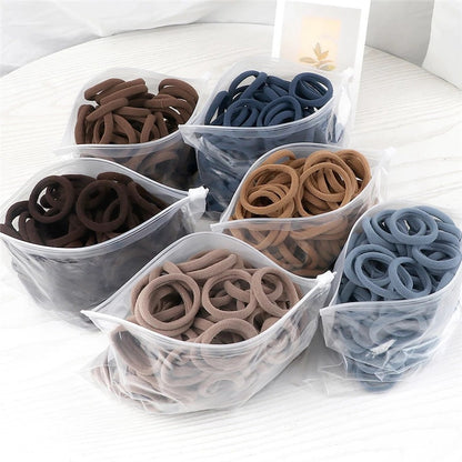 Juego de 50 bandas elásticas para el pelo para mujer, de 4 cm, de colores lisos y sencillos, accesorios para el cabello, coleteros.