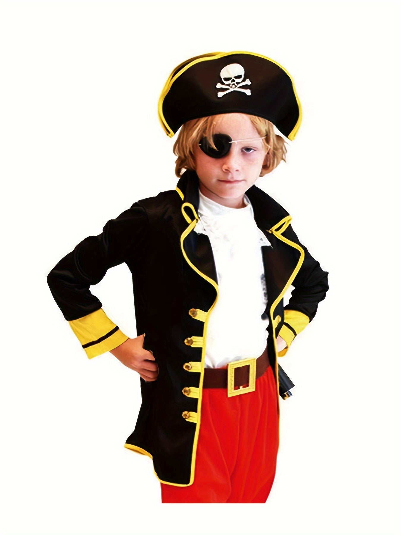 6pcs Boy's Carnival Party Cartoon Pirate Character Clothing, Top & Hat & Pants & Eyepatch & Vest & Belt Set, Boys Outfit For Halloween Party Performance