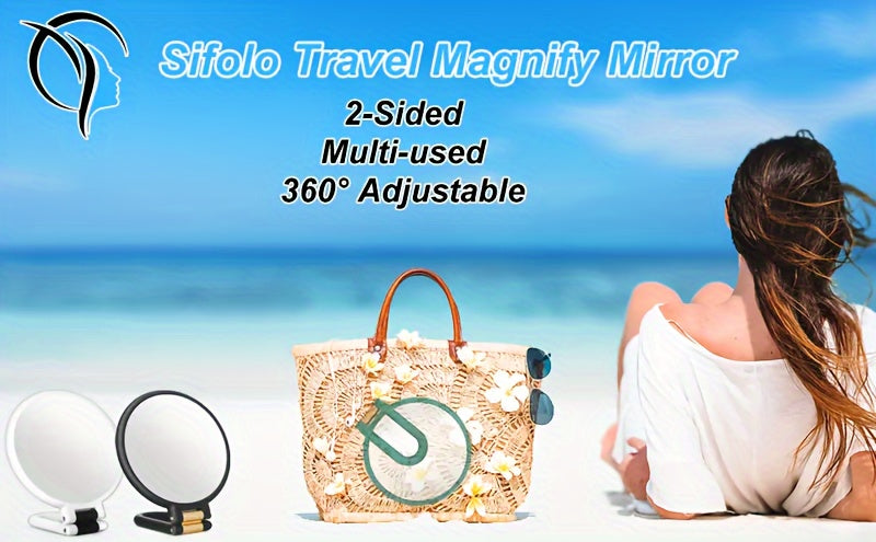 Espejo de maquillaje de mano de doble cara con aumento de 1X/30X y mango ajustable 360°. Diseño portátil y plegable para un cuidado preciso. Ideal para viajes. No necesita pilas. Marco negro con detalles dorados. Mini espejo.