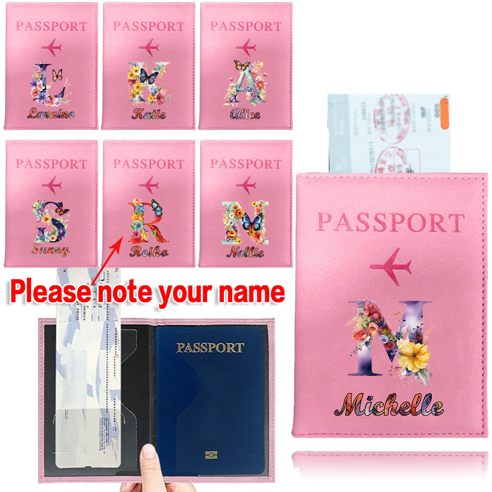 Customized Name Initial Pu Leather Passport Holder Cover Personalized Custom Ultra Slim Wallet Organizer Passport Protector Covers Personal Tailor Waterproof Card Case Storage Cases for Men Women Travel Accessories