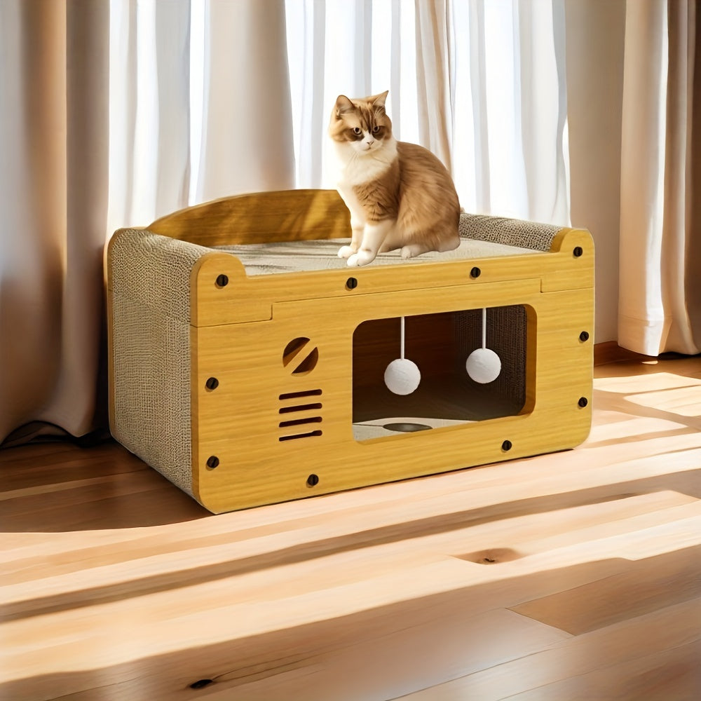 Rascador extragrande multicapa para gatos con nido de cartón resistente - Sofá de juego interior para todas las estaciones, juguetes para gatos