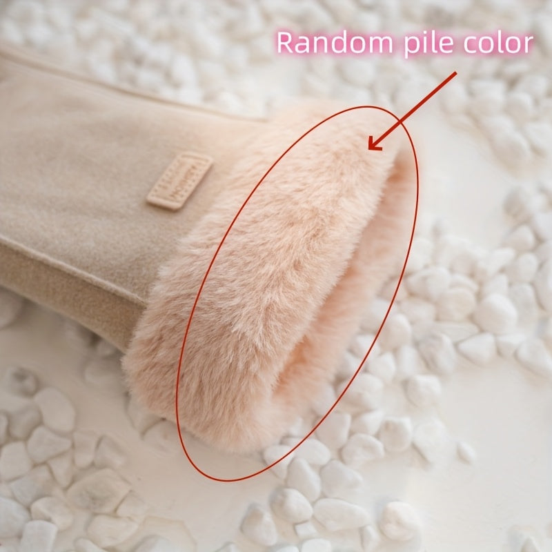 1 Pair Winter Warmth Gloves, Touchscreen Compatible, Plush Lining, Polyester Knit Fabric, Machine Washable, Fall/Winter Season Outdoor Leisure Protection