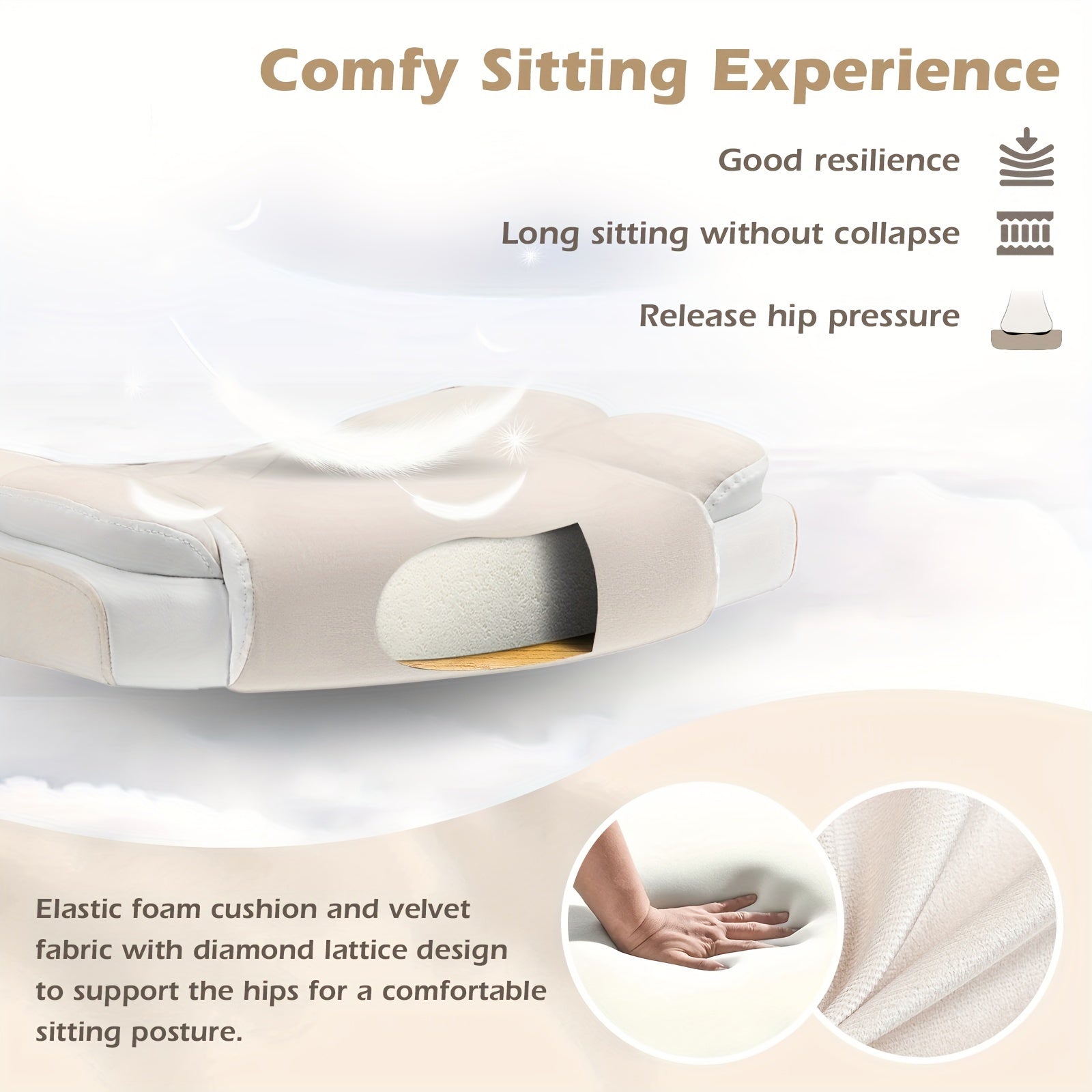 Ergonomic Beige Velvet Office Chair with Lumbar Support, Adjustable Armrests & Swivel Base - Comfortable Executive Desk Chair for Home, Study, or Bedroom