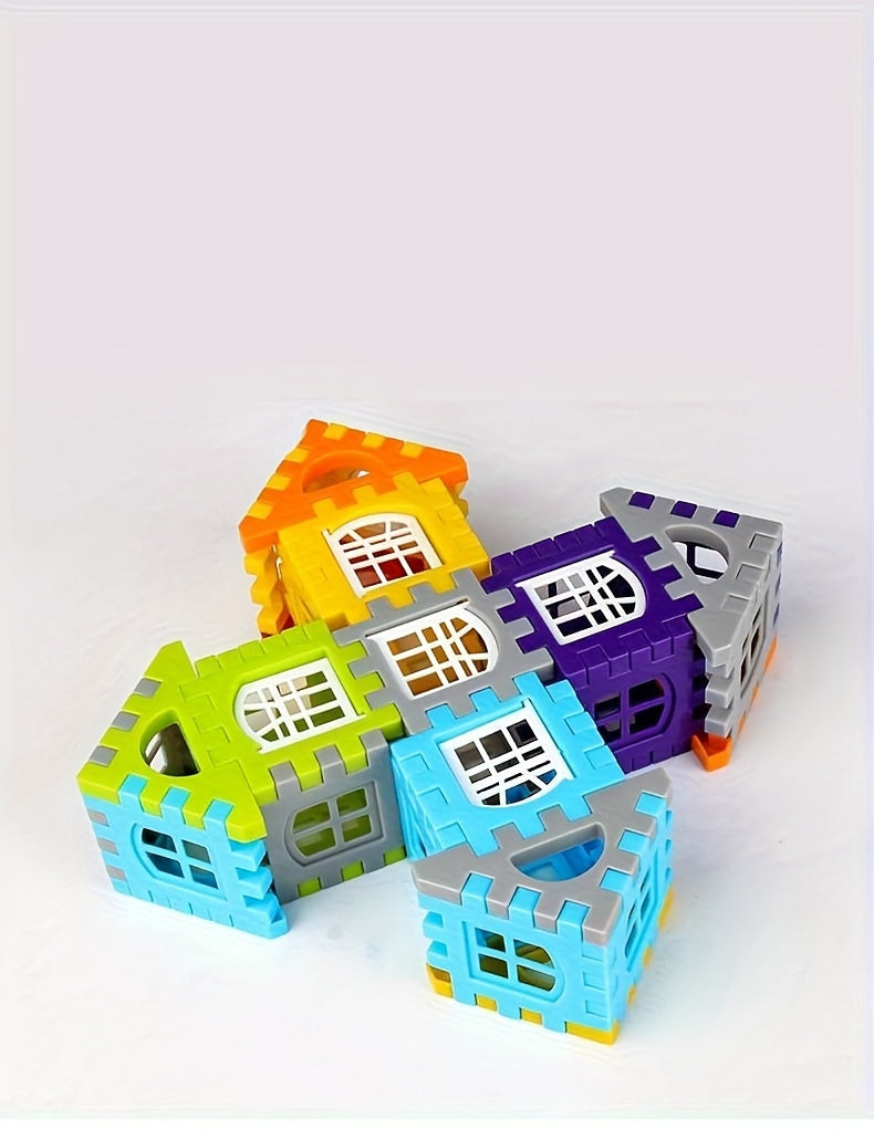 100pcs Building Blocks Set for Youngsters - Educational Puzzle House with Smart Development Features, Portable Plastic Toy for Boys & Girls, White/Blue