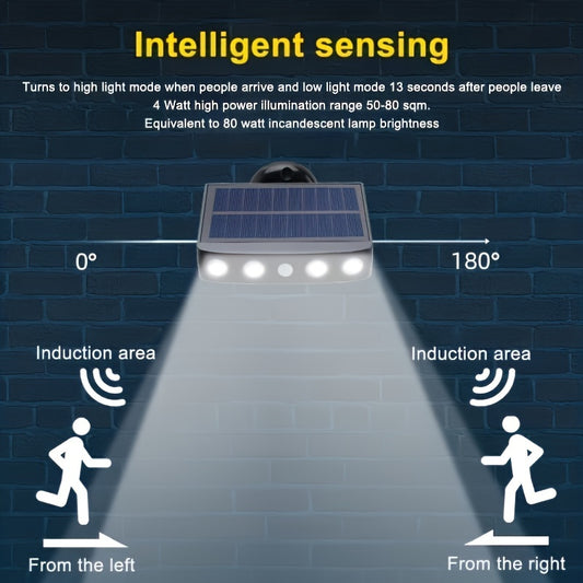 1pc LED Solar Outdoor Lights With Motion Sensor, Powerful Solar Security 4 LED Lights Outdoor Decor Sensor Motion 3 Modes Street Lamp Built-in 18650 Lithium Battery Wall Night Work Light For Garden