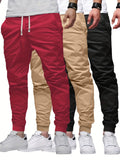 3pcs Solid Color Men's Regular Fit Jogger Sweatpants With Drawstring And Pockets, Chic And Trendy Trousers For Spring And Autumn Outdoors And Sports Wear