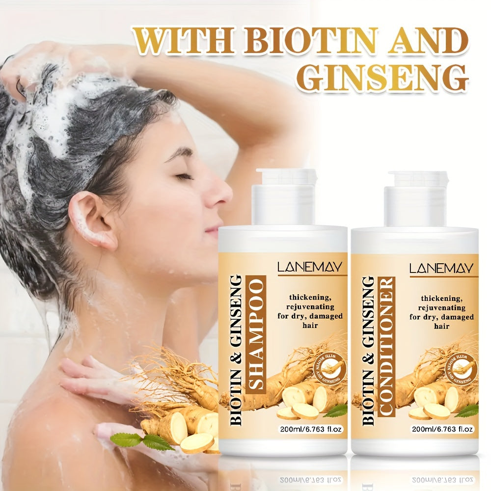 Lanemay Biotin &amp; Ginseng - Set de cuidado capilar (2 champús y acondicionadores) que fortalece y revitaliza el cabello seco y dañado. Sin alcohol, apto para todo tipo de cabello.