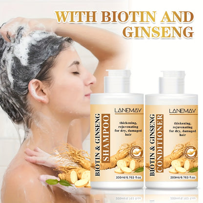 Lanemay Biotin &amp; Ginseng - Set de cuidado capilar (2 champús y acondicionadores) que fortalece y revitaliza el cabello seco y dañado. Sin alcohol, apto para todo tipo de cabello.