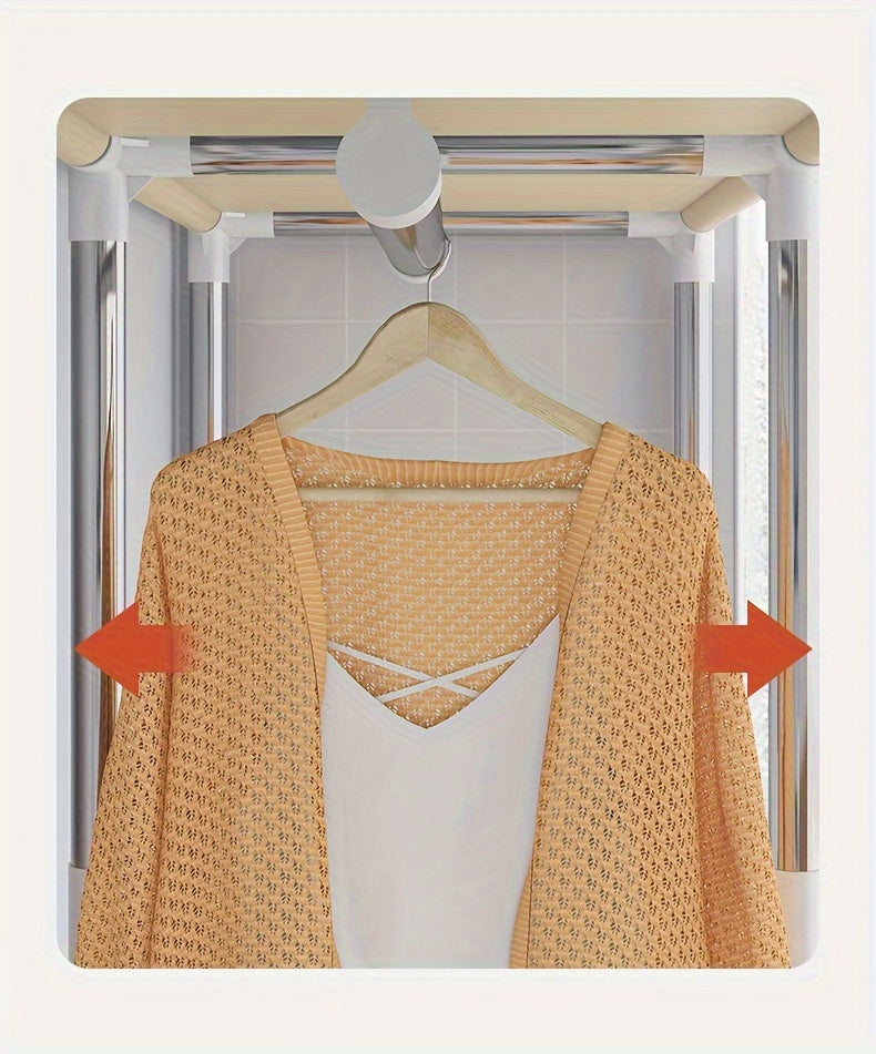 Simplified assembly of steel pipes with thickened reinforcement and 10 large capacity storage racks and 3 hanging clothes poles for storing wardrobes, easy and convenient assembly of checkered fabric cabinets