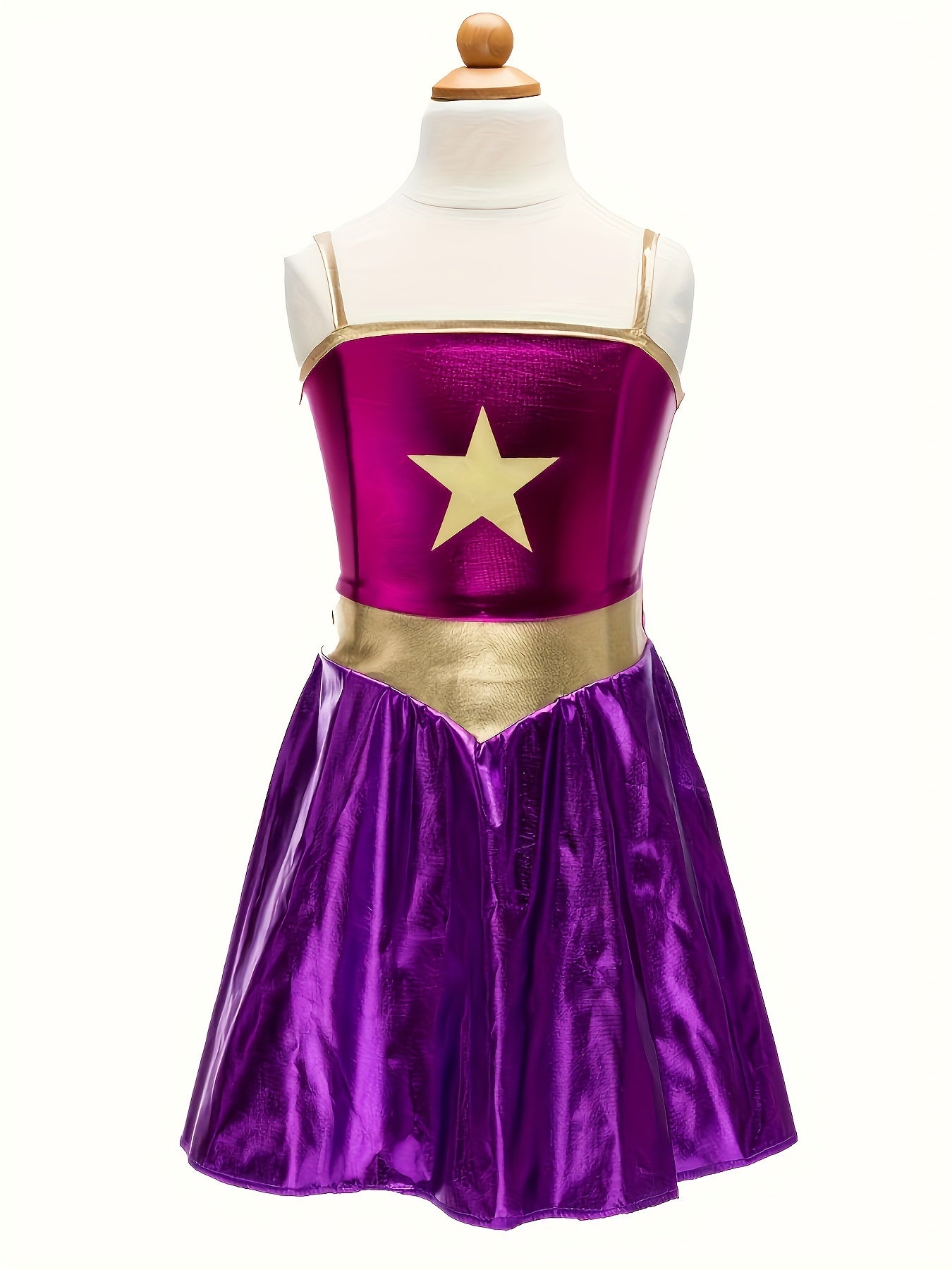 Girl's Star-Printed Cosplay Costume Set, 3-Piece Polyester Party Dress with Cape, Headband, and Skirt, Fun Character Role-Play Outfit for Ages 3-12, Halloween Magic Themed, Fitted Knit Fabric with Button Detail