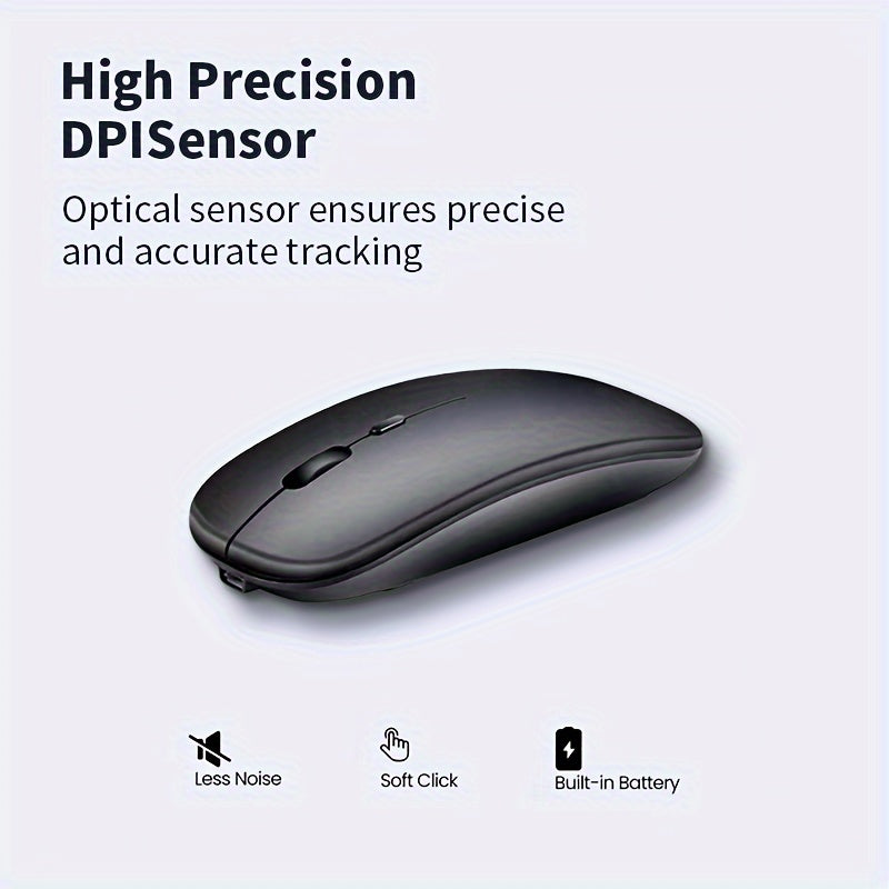 Ultra-Slim Wireless Mouse - Rechargeable, Silent, Portable Dual-Mode USB & Optical with C-Type Adapter for Computers