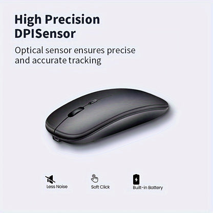 Ultra-Slim Wireless Mouse - Rechargeable, Silent, Portable Dual-Mode USB & Optical with C-Type Adapter for Computers