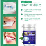 Polvo blanqueador de dientes, polvo limpiador dental, sabor a menta fresca, brillo eficaz y limpieza profunda.