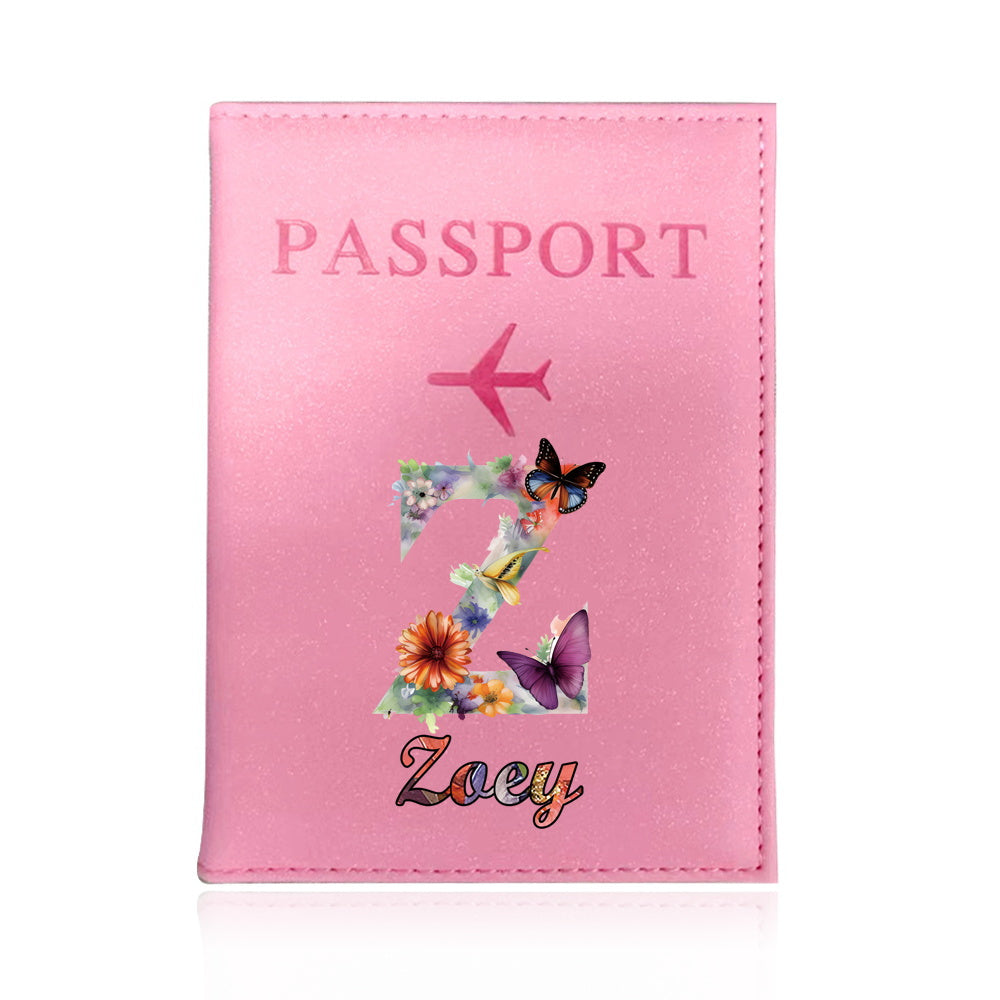 Customized Name Initial Pu Leather Passport Holder Cover Personalized Custom Ultra Slim Wallet Organizer Passport Protector Covers Personal Tailor Waterproof Card Case Storage Cases for Men Women Travel Accessories