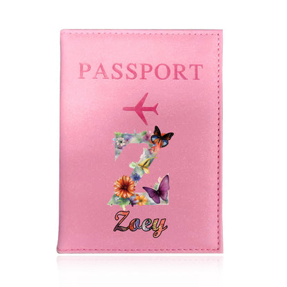 Customized Name Initial Pu Leather Passport Holder Cover Personalized Custom Ultra Slim Wallet Organizer Passport Protector Covers Personal Tailor Waterproof Card Case Storage Cases for Men Women Travel Accessories