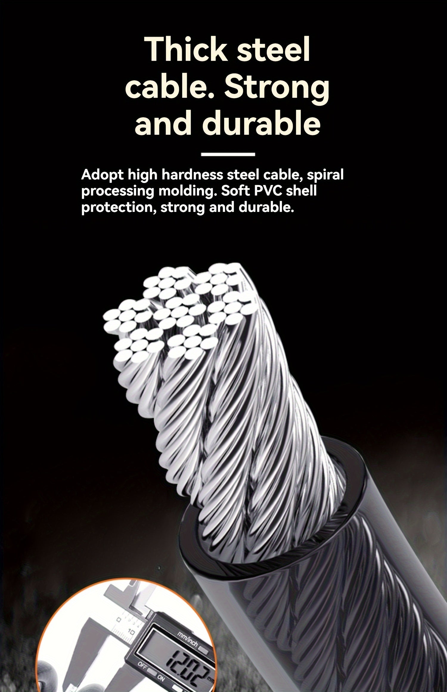 High-Security Bike Cable Lock with Key, Brushed PVC Finish, Anti-Theft Shear-Resistant, Waterproof, 12mm Thick, 125cm Length with Mounting Bracket