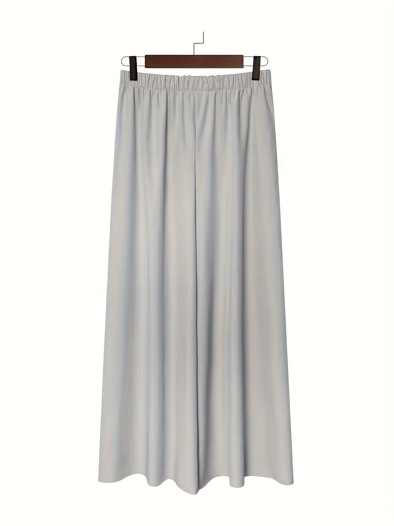 Plus Size - 2pcs Plus Size Wide-Leg Culottes - Casual High-Waist Pants with Elastic Waistband, Non-Stretch Fabric, Solid Color, Relaxed Fit for Spring/Summer/Fall, Casual Attire|Elastic Waistband Pants|Nonstretch Fabric