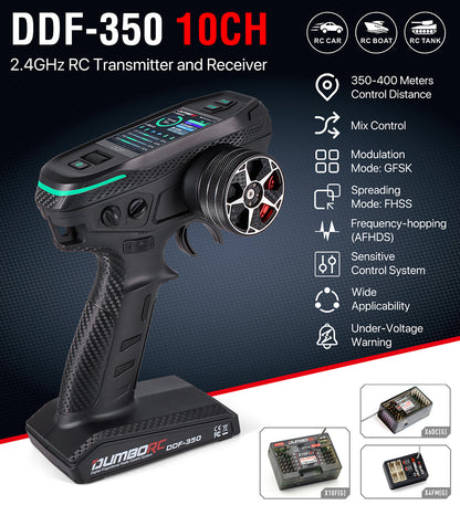 Control remoto digital DUMBORC 2.4G 10CH DDF-350, transmisor con receptor para coche, barco, tanque, sistema LCD FHSS