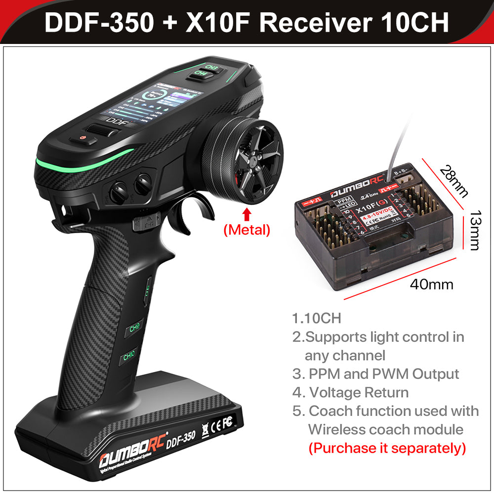 Control remoto digital DUMBORC 2.4G 10CH DDF-350, transmisor con receptor para coche, barco, tanque, sistema LCD FHSS