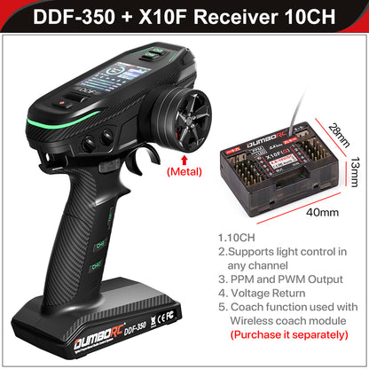 Control remoto digital DUMBORC 2.4G 10CH DDF-350, transmisor con receptor para coche, barco, tanque, sistema LCD FHSS