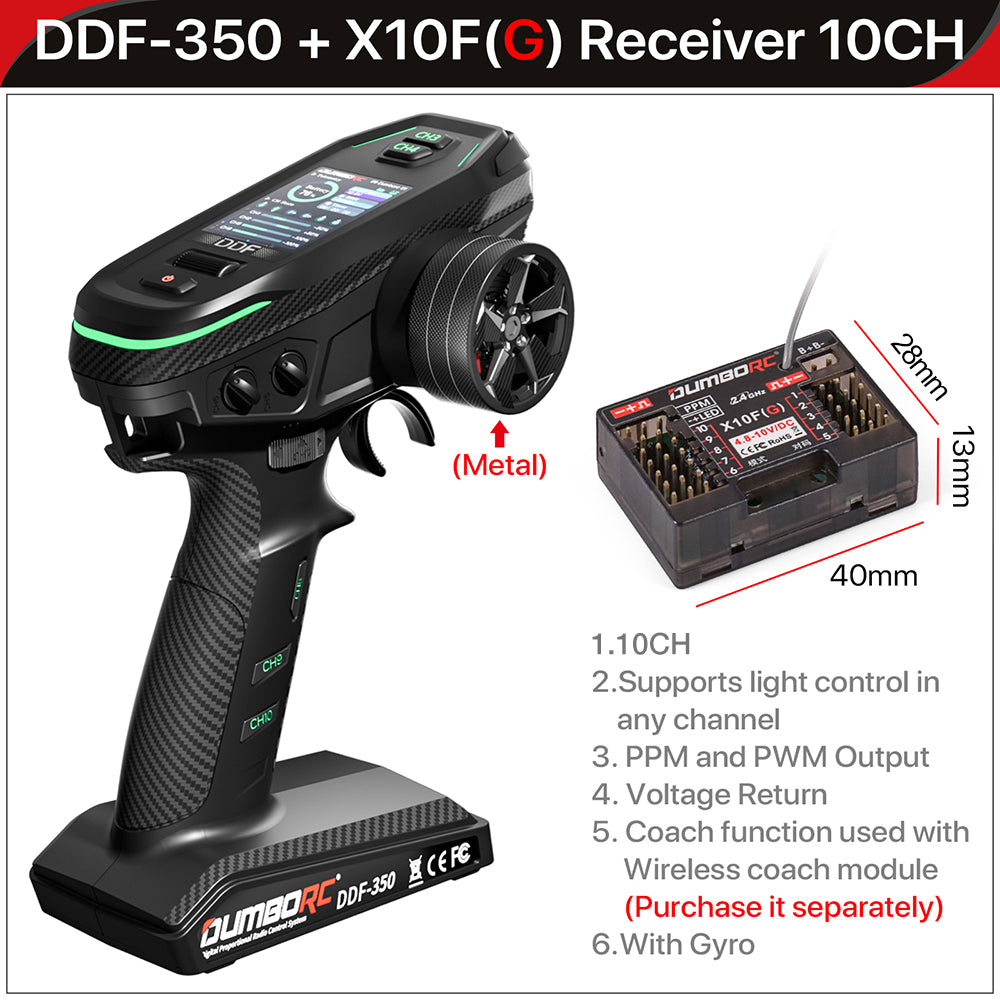 Control remoto digital DUMBORC 2.4G 10CH DDF-350, transmisor con receptor para coche, barco, tanque, sistema LCD FHSS