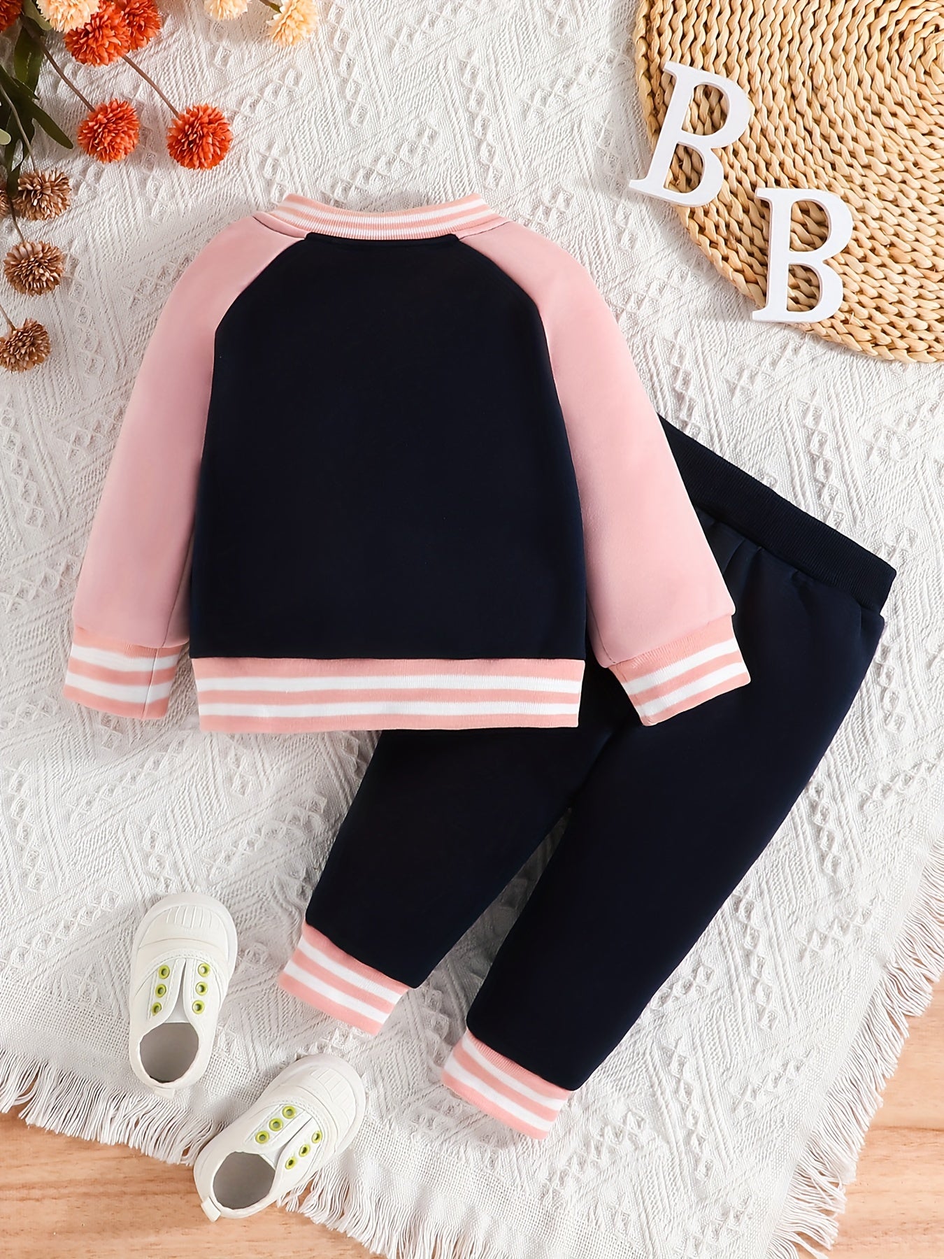 Cute Casual Outfits, Toddler Girls Letter Pattern Baseball Coat Pants Set For Spring And Autumn Outdoor Clothing