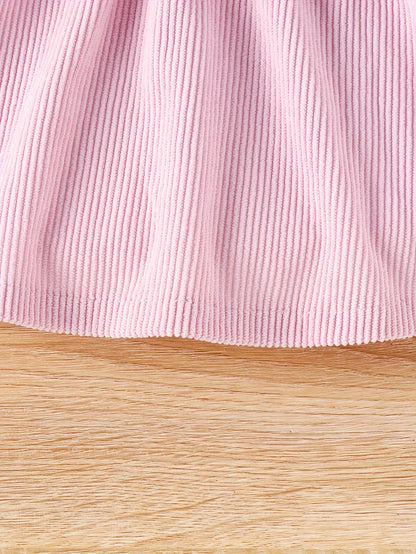 Baby's Elegant Fuzzy Collar Corduroy Long Sleeve Dress + Hat + Belt, Infant & Toddler Girl's Dress For Daily Wear/Holiday/Party, As Gift