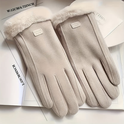 1 Pair Winter Warmth Gloves, Touchscreen Compatible, Plush Lining, Polyester Knit Fabric, Machine Washable, Fall/Winter Season Outdoor Leisure Protection
