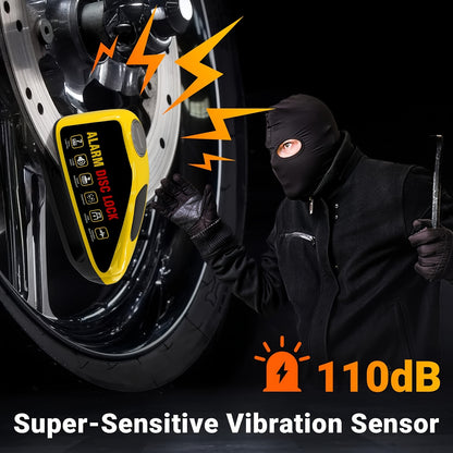 110dB Loud Alarm Disc Brake Lock Set with Reminder Cable, USB Type-C Rechargeable, Anti-Theft Motorcycle and Bicycle Security Lock with 2 Unique Keys, Waterproof, Quick Charge in 1.5 Hours, Innovative Motorcycle Helmet Design