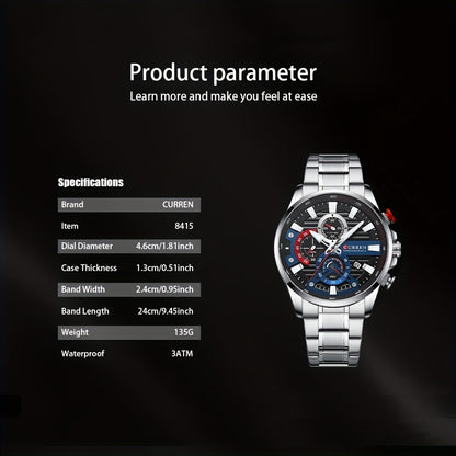 CURREN Reloj cronógrafo deportivo de cuarzo para hombre, de negocios, informal, de moda, analógico, con calendario, reloj de pulsera con fecha