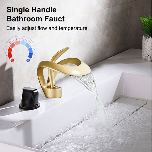 1pc International Style Waterfall Bathroom Basin Faucet, Brass Single-Hole Deck Mount with Built-in Water Filter, Ceramic Valve Core, Painted Surface, G1/2 Nozzle, Hot and Cold Countertop Sink Tap