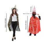 Conjunto de 2 disfraces de bruja de Halloween con cinta: sombrero y capa para cosplay, fiestas y bailes de máscaras.