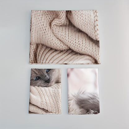 3pcs Cat Print Bedding Set - Includes 1 Duvet Cover & 2 Pillowcases, Breathable Polyester, Machine Washable - Perfect for All Seasons
