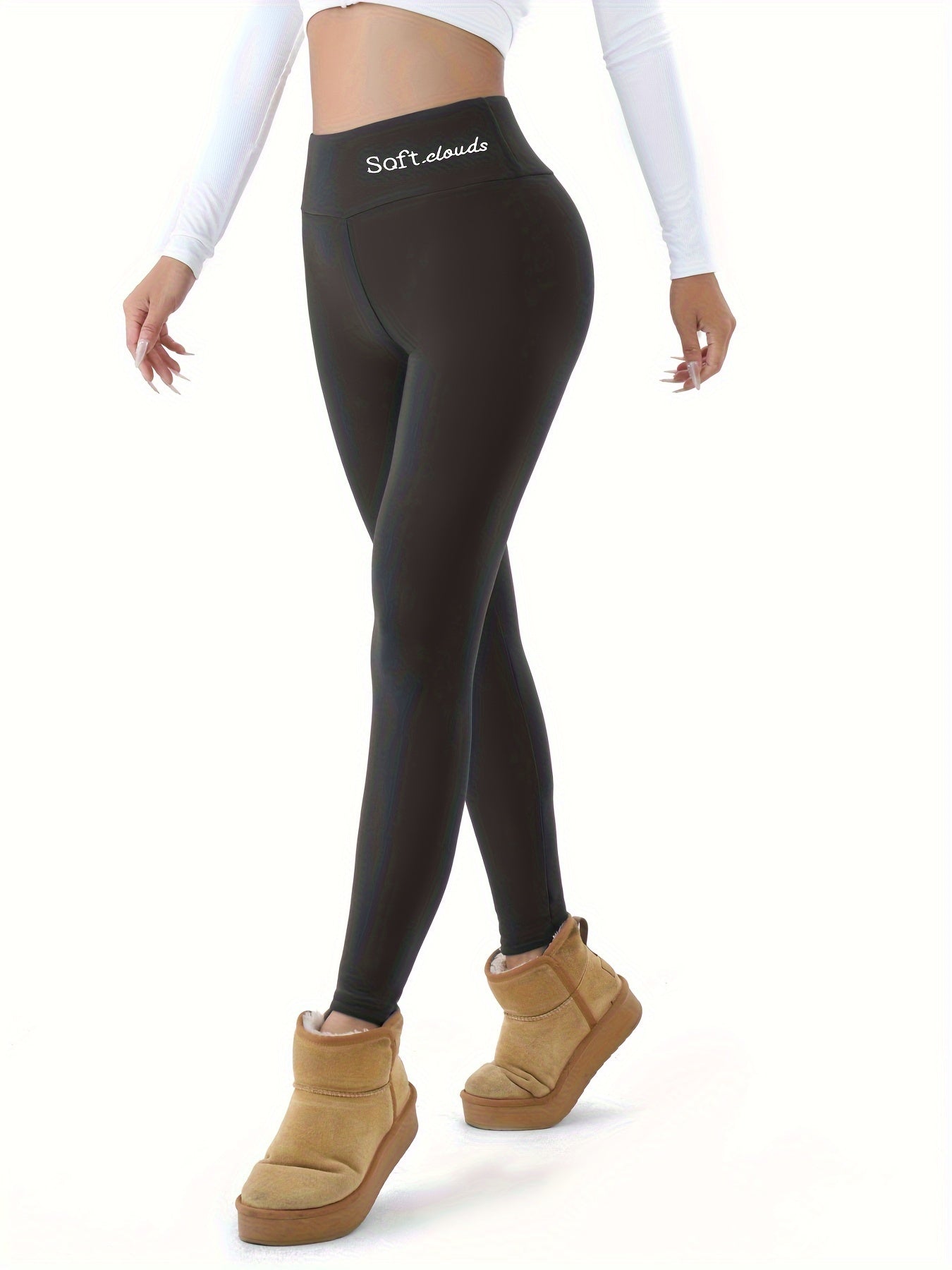 Women's Elegant Embroidered Fleece-Lined Leggings - Soft, Stretchy, Warm Fall & Winter Black Pants with Flame Detail, Plus Size Pants